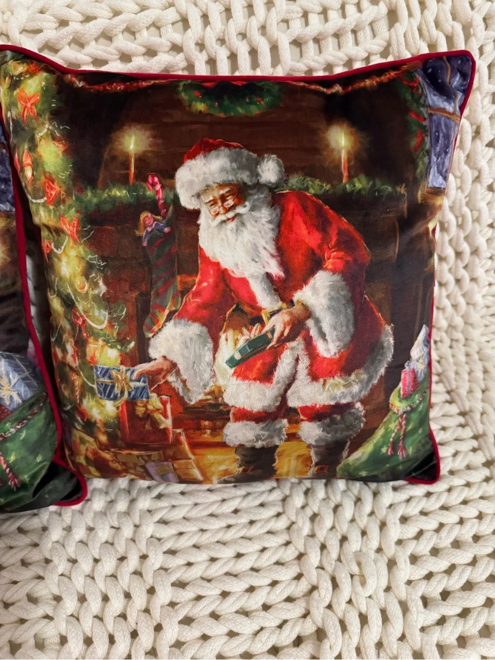 Holiday Santa Throw Pillow Set - Red Velvet Accent 18x17